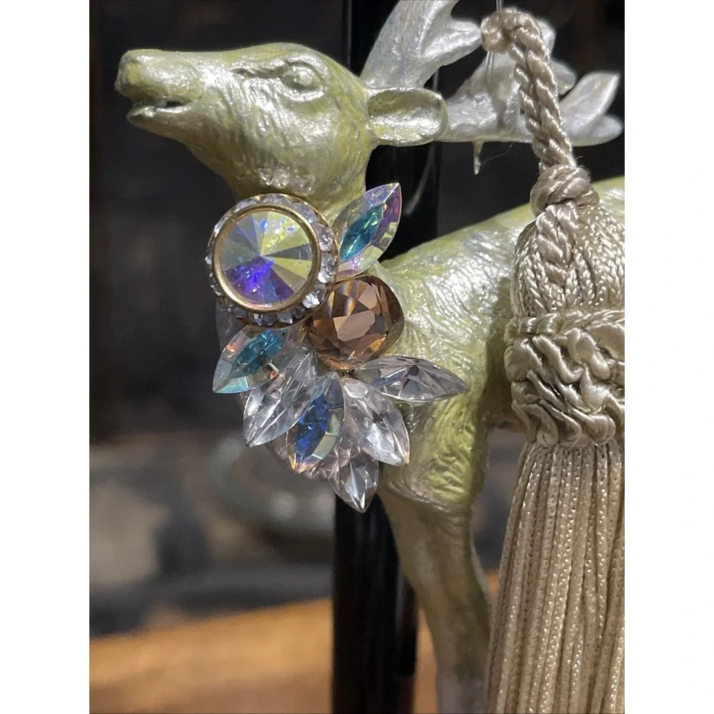 Vintage‎ DEER With Tassel And Rhinestones Antlers Christmas Ornament 6